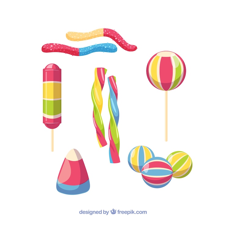 Vettore gratuito stile disegnato colorato collezione di caramelle in mano