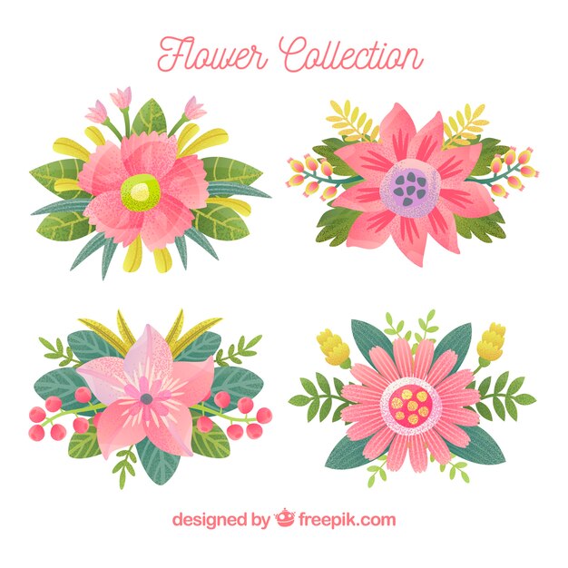 Stile disegnato colorato collezione di fiori in mano