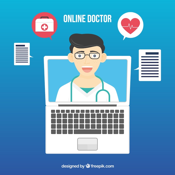 Vettore gratuito stile disegnato del fondo online del medico a disposizione