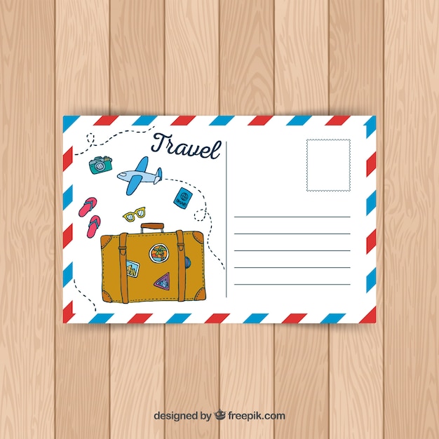 Stile disegnato modello di cartolina di viaggio in mano