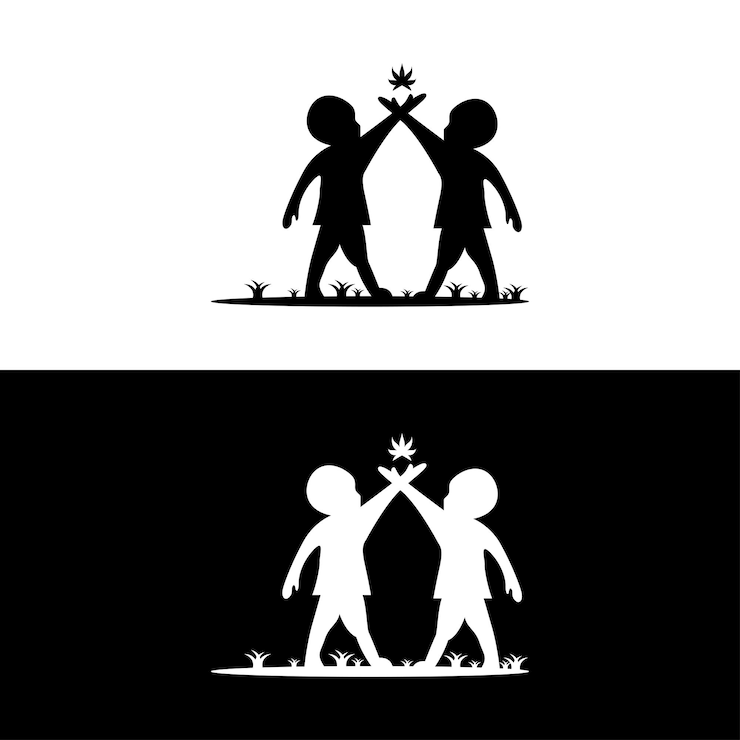 Vettore gratuito stile silhouette logo bambini e marijuana