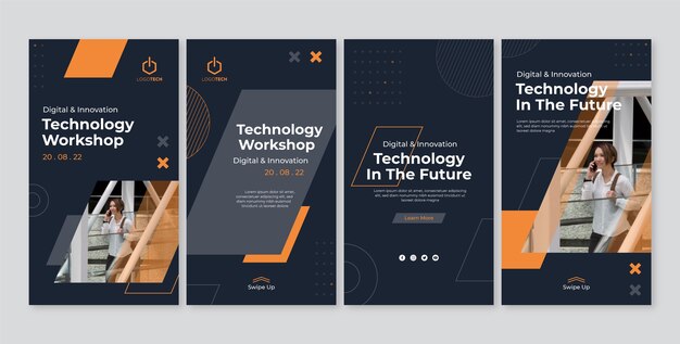 Storie di instagram dalla tecnologia minimale dal design piatto