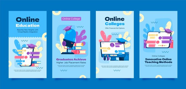 Storie di instagram del college online di design piatto