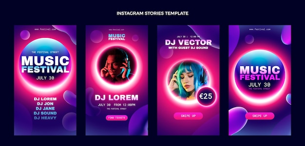 Storie di instagram del festival musicale colorato sfumato