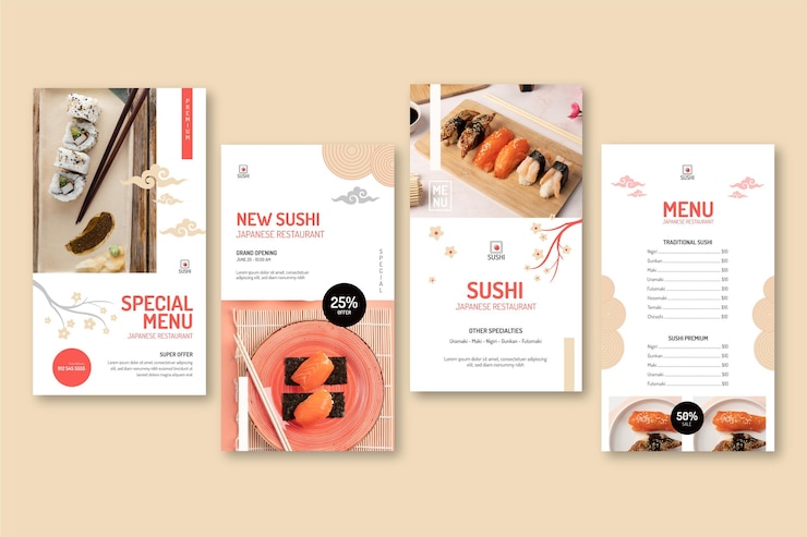 Vettore gratuito storie di instagram del ristorante giapponese
