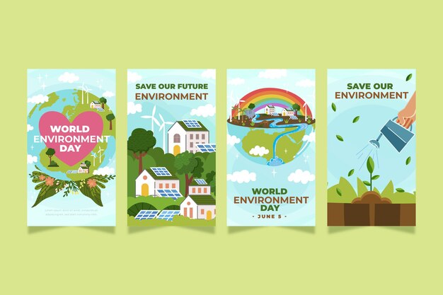 Storie di instagram della giornata mondiale dell'ambiente disegnate a mano