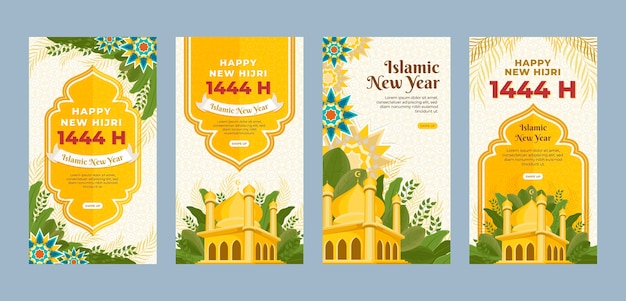 Storie di instagram di capodanno islamico design piatto