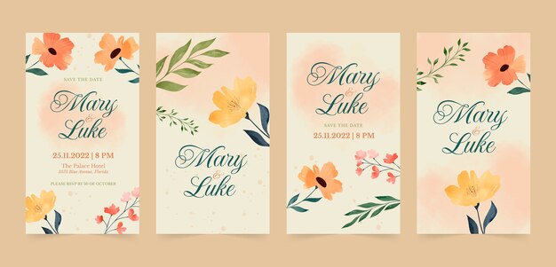 Storie di instagram di celebrazione del matrimonio ad acquerello