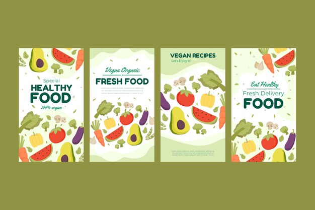 Storie di instagram di cibo vegetariano dal design piatto