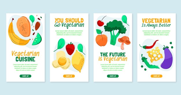 Storie di instagram di cibo vegetariano disegnate a mano