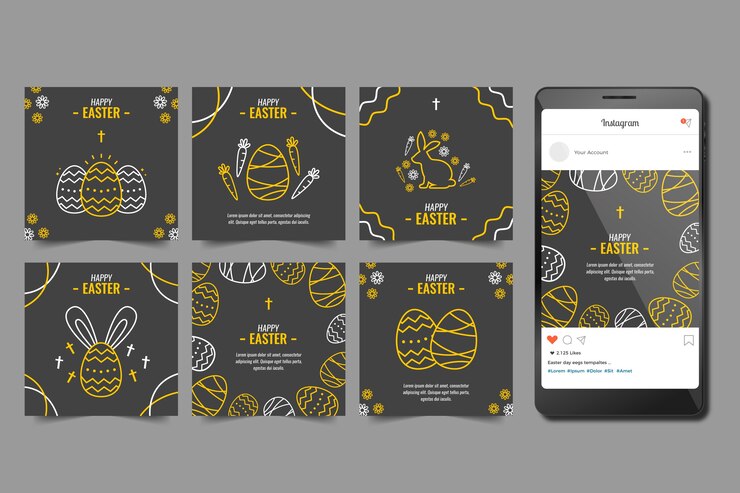 Vettore gratuito storie di instagram di giorno di pasqua impostate