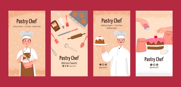 Vettore gratuito storie di instagram di lavoro di chef disegnate a mano