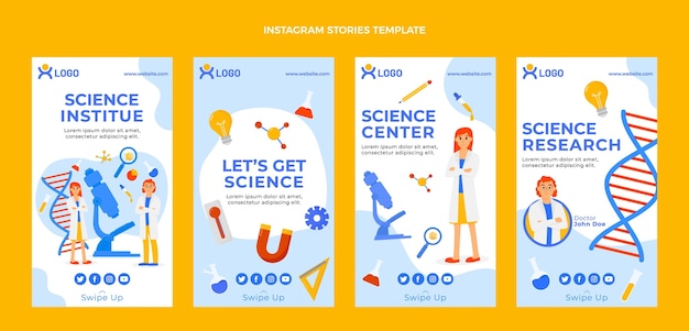 Storie di instagram di scienza del design piatto