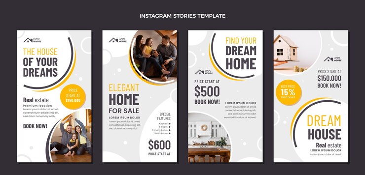 Vettore gratuito storie di instagram immobiliari geometriche dal design piatto