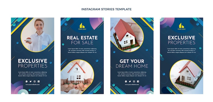 Vettore gratuito storie di instagram immobiliari sfumate con casa