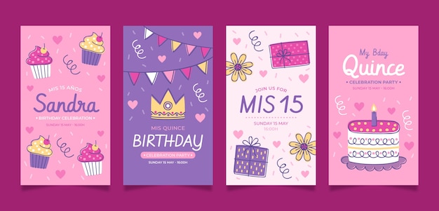 Storie di instagram quinceañera disegnate a mano