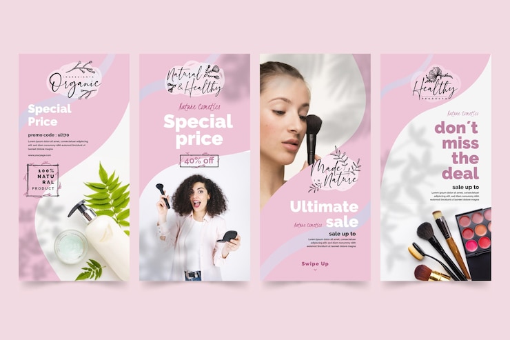 Vettore gratuito storie di social media cosmetiche