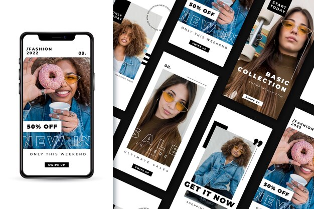 Storie grafiche di instagram in bianco e nero