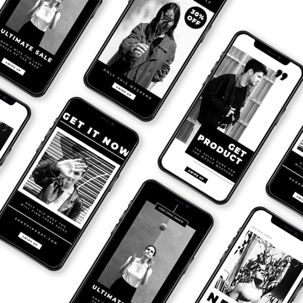 Storie grafiche di instagram in bianco e nero