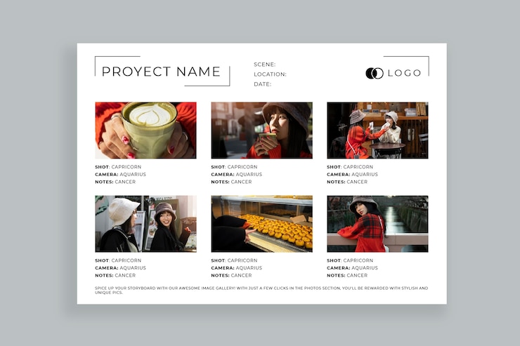 Vettore gratuito storyboard fotografico minimalista a sei pannelli