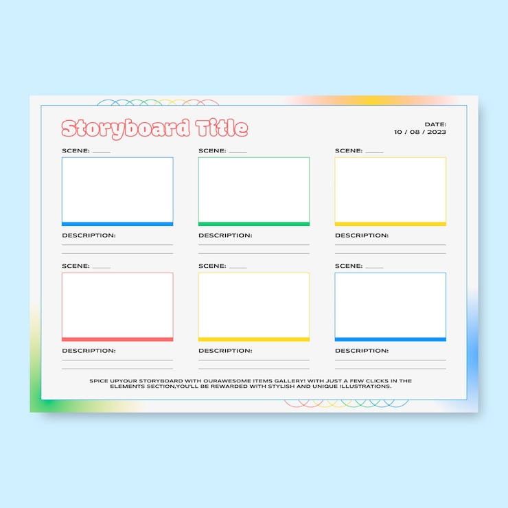Vettore gratuito storyboard moderno di scene colorate