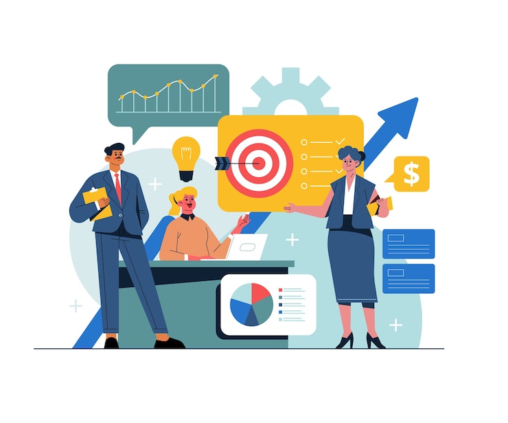 Vettore gratuito strategia aziendale disegnata a mano con statistiche