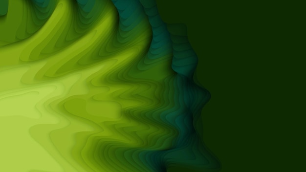 Strati di carta verde. Papercut gradiente astratto 3D. Concetto di forma di origami colorati