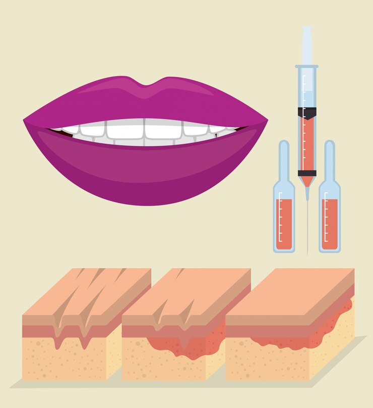 Vettore gratuito strati di pelle con iniezione di botox