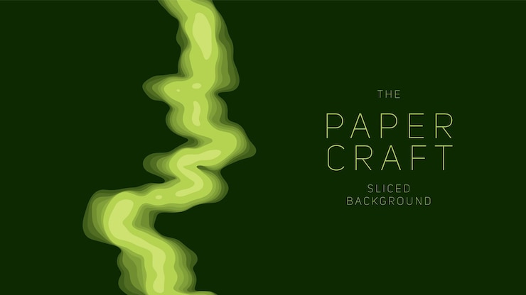 Vettore gratuito strati di taglio di carta verde taglio di carta a gradiente astratto 3d concetto di forma di fiume origami colorato