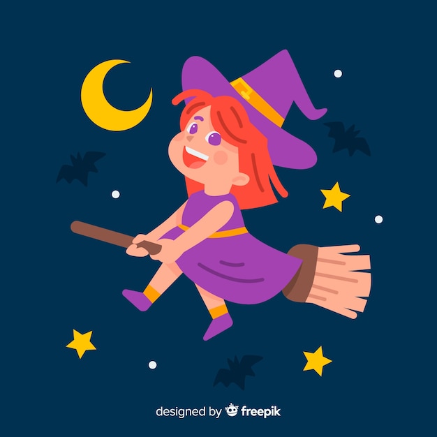 Strega di halloween carina design piatto