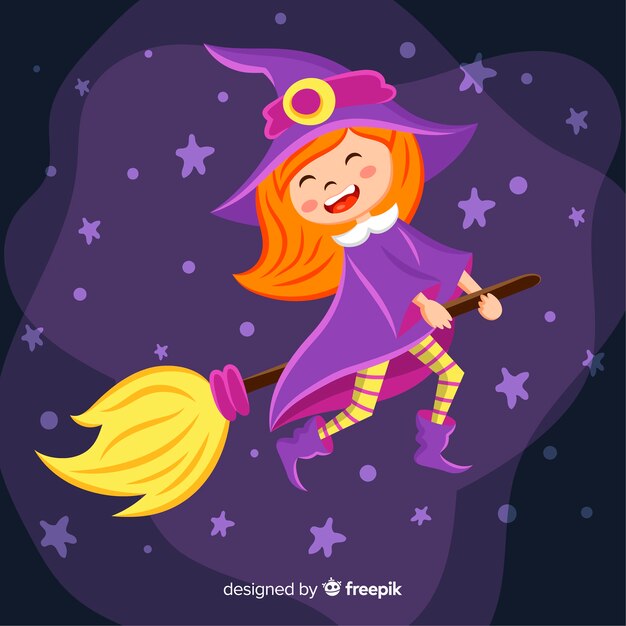 Strega di halloween carino con una scopa