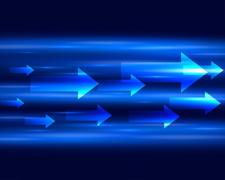 Vettore gratuito striscia di luce blu con le frecce che si muovono in avanti sfondo