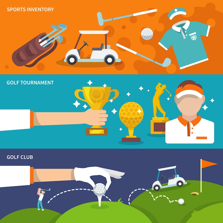 Vettore gratuito striscioni colorati con articoli da golf