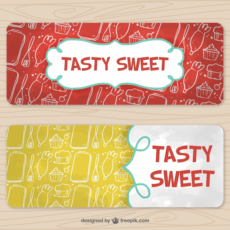 Vettore gratuito striscioni di cucina con gli elementi disegnati a mano
