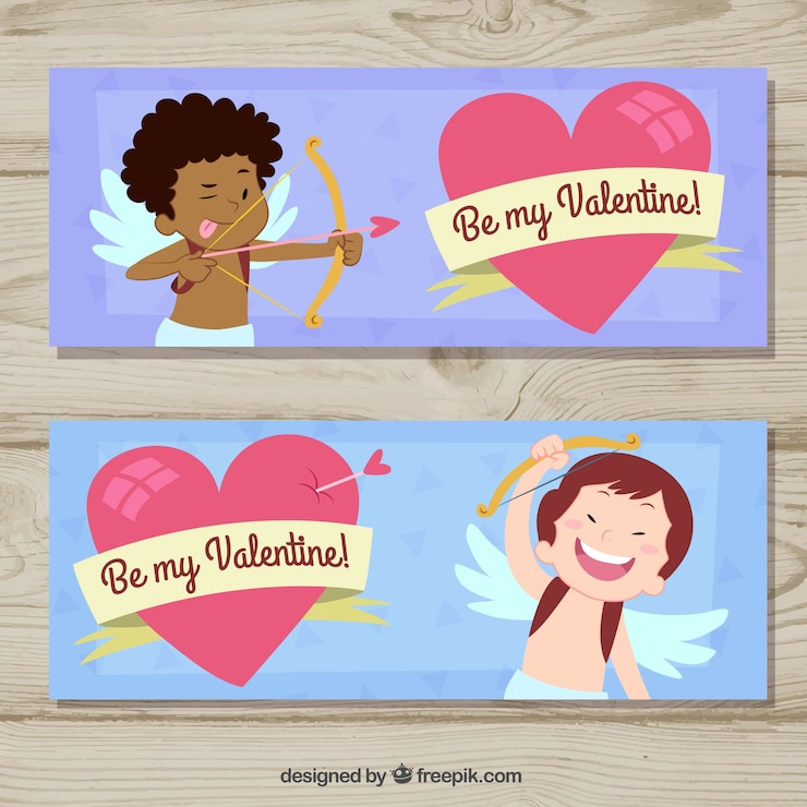 Vettore gratuito striscioni di san valentino con gli angeli