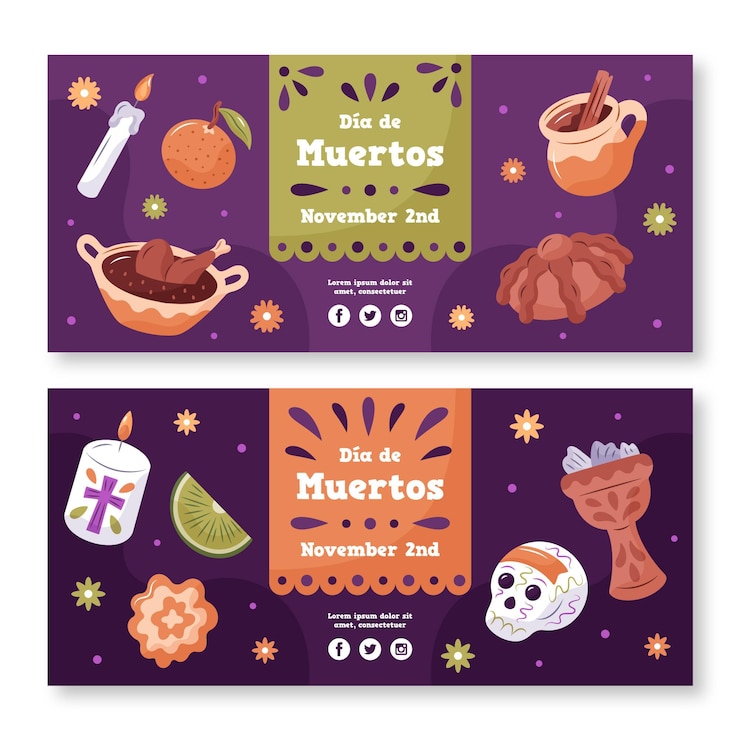 Vettore gratuito striscioni día de muertos disegnati a mano