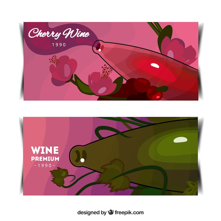 Vettore gratuito striscioni vino con background in toni rosa