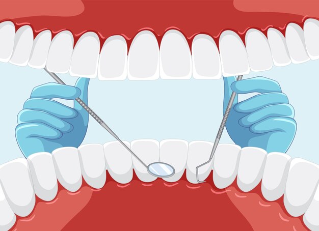 Strumenti della holding del dentista che esaminano i denti del paziente all'interno dell'essere umano