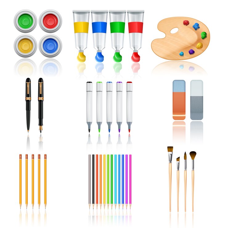 Vettore gratuito strumenti di disegno e pittura
