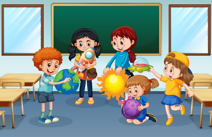Vettore gratuito studenti sullo sfondo della classe