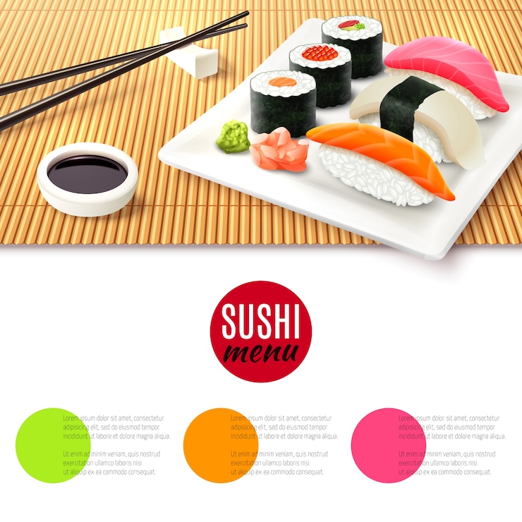 Vettore gratuito stuoia di bambù e sushi