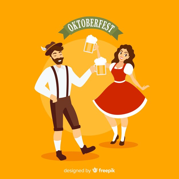 sullo sfondo dell'Oktoberfest con una coppia che celebra
