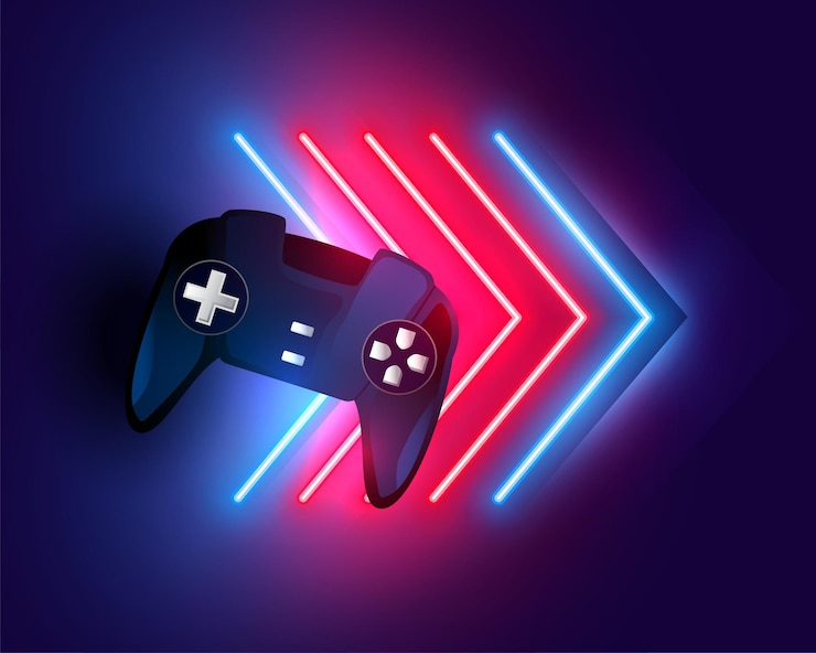 Vettore gratuito sullo sfondo di un moderno controller di videogiochi con disegno a linee al neon