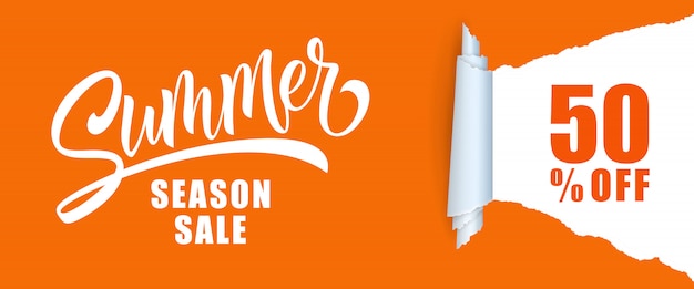 Summer season sale Cinquanta per cento di sconto sul lettering.