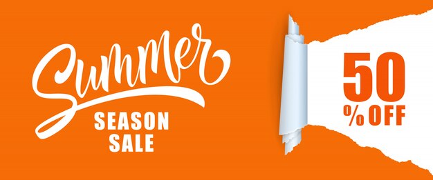 Summer season sale Cinquanta per cento di sconto sul lettering.