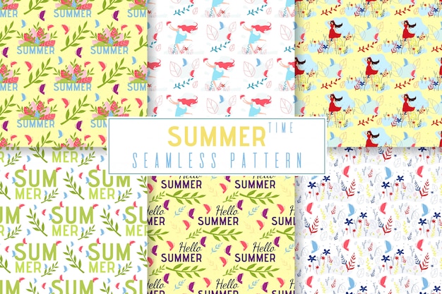 Summer Time Seamless Pattern impostato in stile Jungle floreale