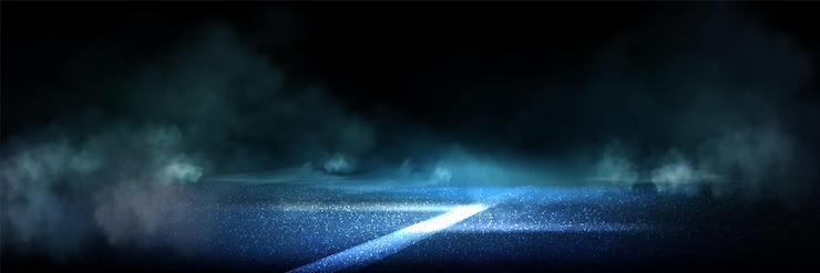 Vettore gratuito superficie stradale notturna con nebbia e riflessione della luce