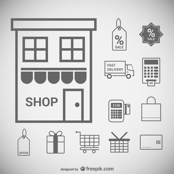 Vettore gratuito supermercato icone minimi stabiliti