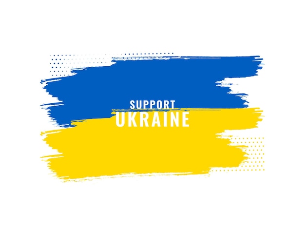 Supporta il testo dell'Ucraina con il vettore di progettazione del tema della bandiera dell'acquerello