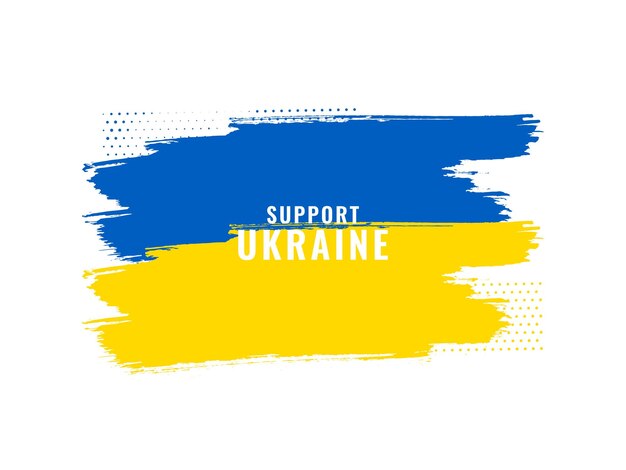 Supporta il testo dell'Ucraina con il vettore di progettazione del tema della bandiera dell'acquerello
